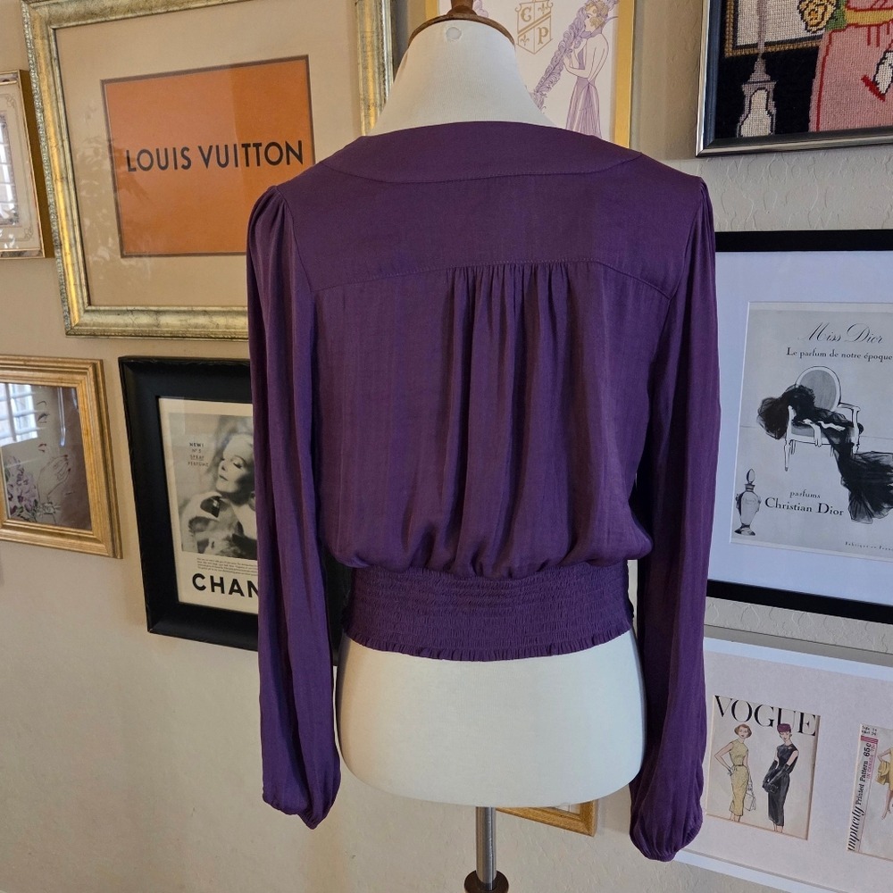 Rachel Rachel Roy Purple Pleated‎ Surplice V-Neck Smocked Waist Blouse NEW - Picture 5 of 6
